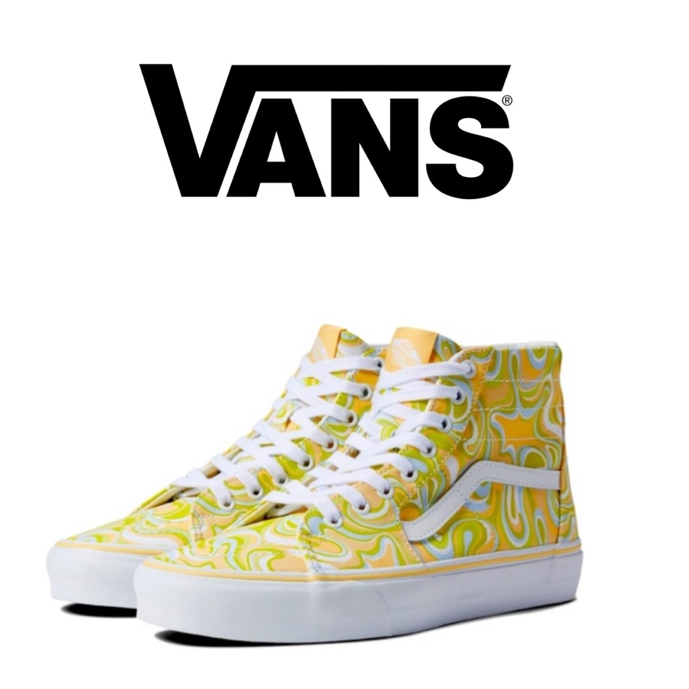 Vans Women's Sk8-Hi Tapered Swirl Lime Green Cream Canvas Shoes Size 9.5